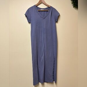 Z Supply Cotton Relaxed V Neck Slub Tee Shirt Dress - Blue - Small